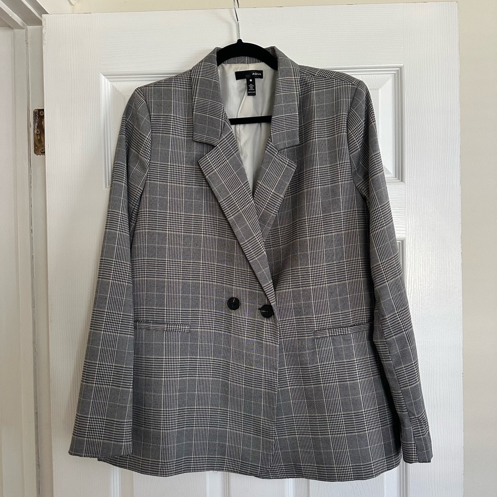 AQUA Bloomingdale’s Gray Plaid Women's Blazer - size S